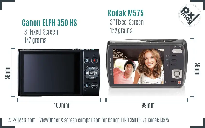 Canon ELPH 350 HS vs Kodak M575 Screen and Viewfinder comparison