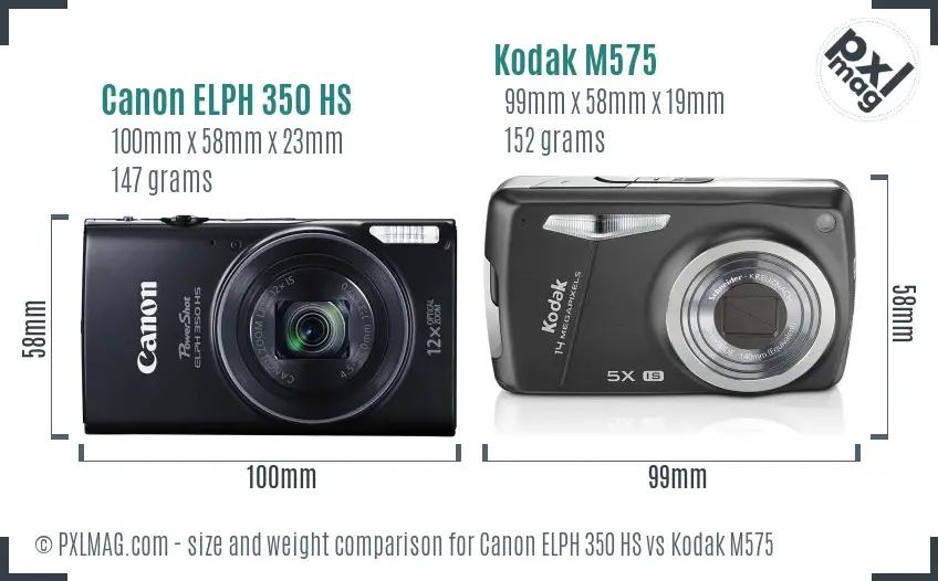 Canon ELPH 350 HS vs Kodak M575 size comparison