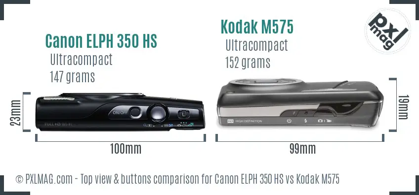 Canon ELPH 350 HS vs Kodak M575 top view buttons comparison