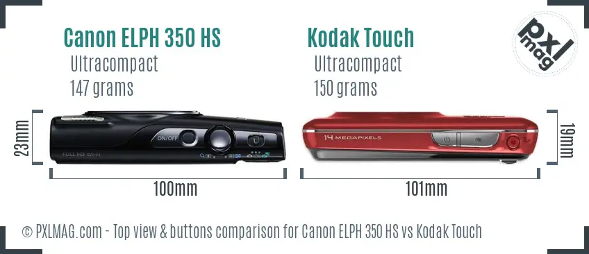 Canon ELPH 350 HS vs Kodak Touch top view buttons comparison