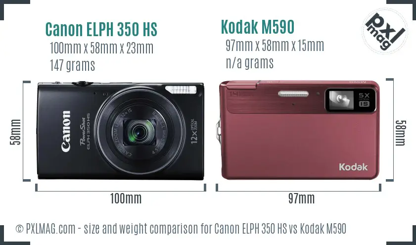Canon ELPH 350 HS vs Kodak M590 size comparison