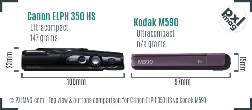 Canon ELPH 350 HS vs Kodak M590 top view buttons comparison
