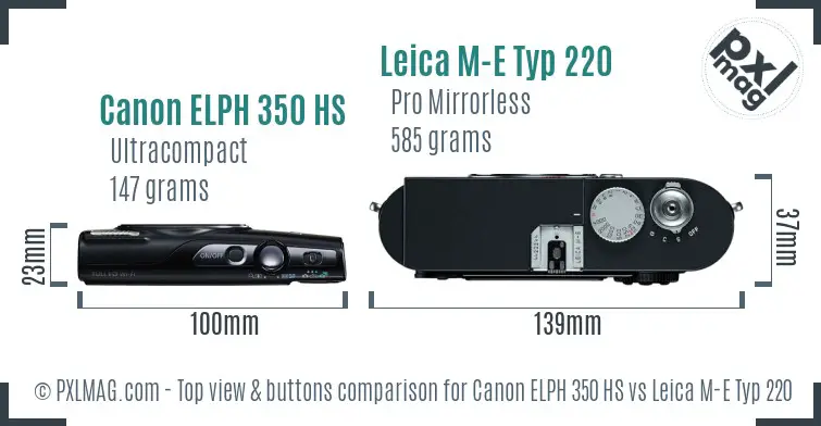 Canon ELPH 350 HS vs Leica M-E Typ 220 top view buttons comparison