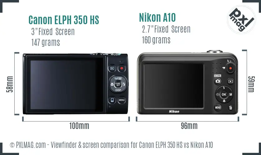 Canon ELPH 350 HS vs Nikon A10 Screen and Viewfinder comparison