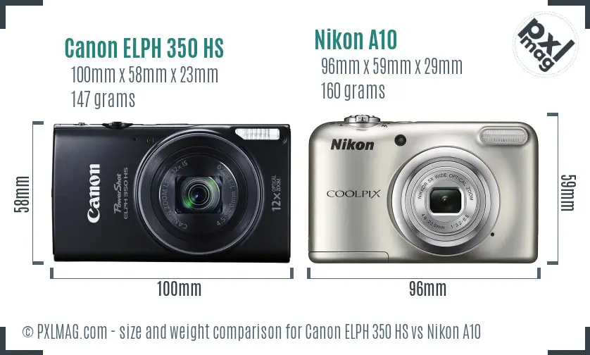 Canon ELPH 350 HS vs Nikon A10 size comparison