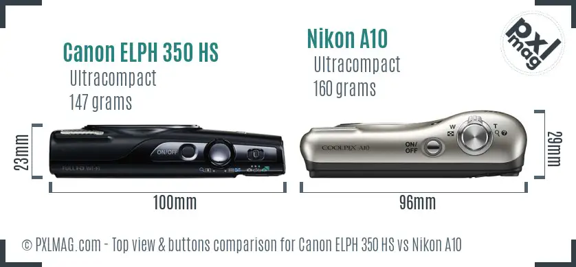 Canon ELPH 350 HS vs Nikon A10 top view buttons comparison