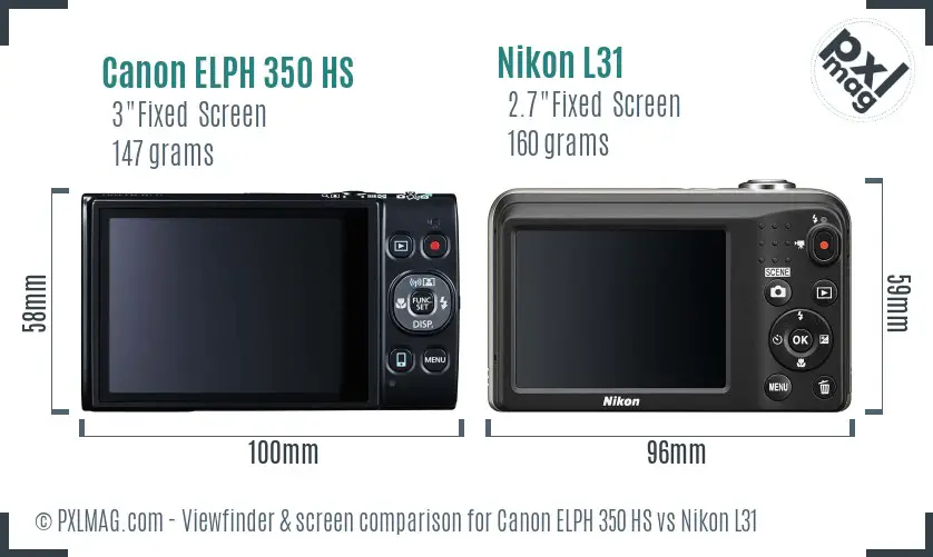 Canon ELPH 350 HS vs Nikon L31 Screen and Viewfinder comparison