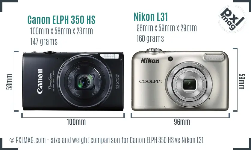 Canon ELPH 350 HS vs Nikon L31 size comparison