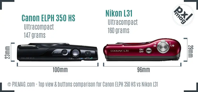 Canon ELPH 350 HS vs Nikon L31 top view buttons comparison