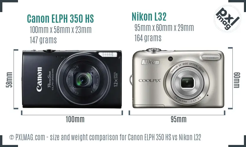 Canon ELPH 350 HS vs Nikon L32 size comparison