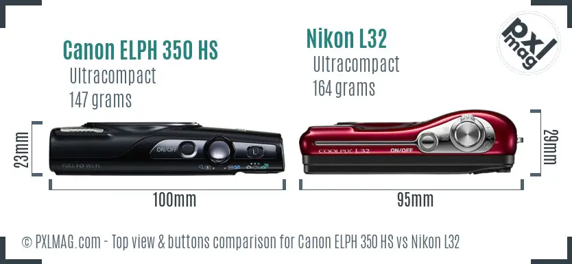Canon ELPH 350 HS vs Nikon L32 top view buttons comparison