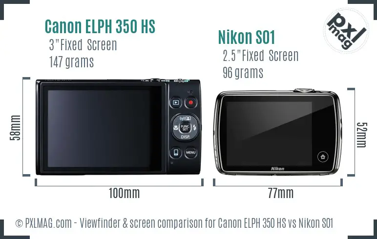 Canon ELPH 350 HS vs Nikon S01 Screen and Viewfinder comparison