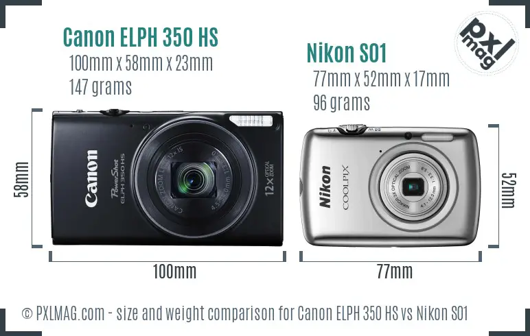 Canon ELPH 350 HS vs Nikon S01 size comparison
