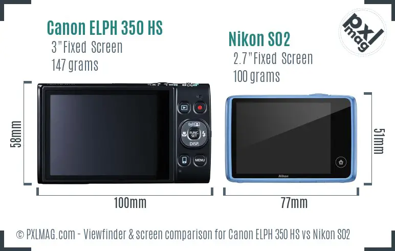 Canon ELPH 350 HS vs Nikon S02 Screen and Viewfinder comparison