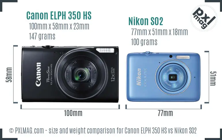 Canon ELPH 350 HS vs Nikon S02 size comparison