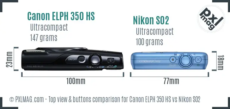 Canon ELPH 350 HS vs Nikon S02 top view buttons comparison