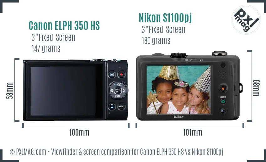Canon ELPH 350 HS vs Nikon S1100pj Screen and Viewfinder comparison