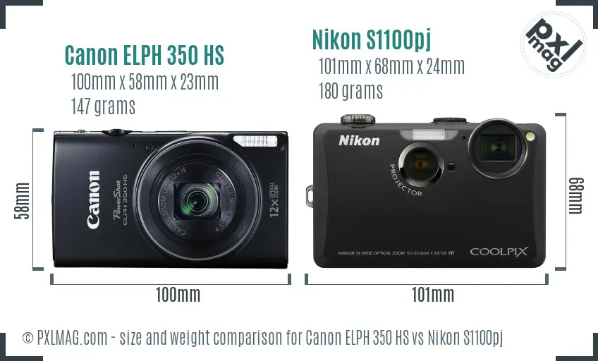 Canon ELPH 350 HS vs Nikon S1100pj size comparison