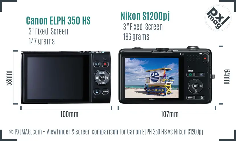 Canon ELPH 350 HS vs Nikon S1200pj Screen and Viewfinder comparison
