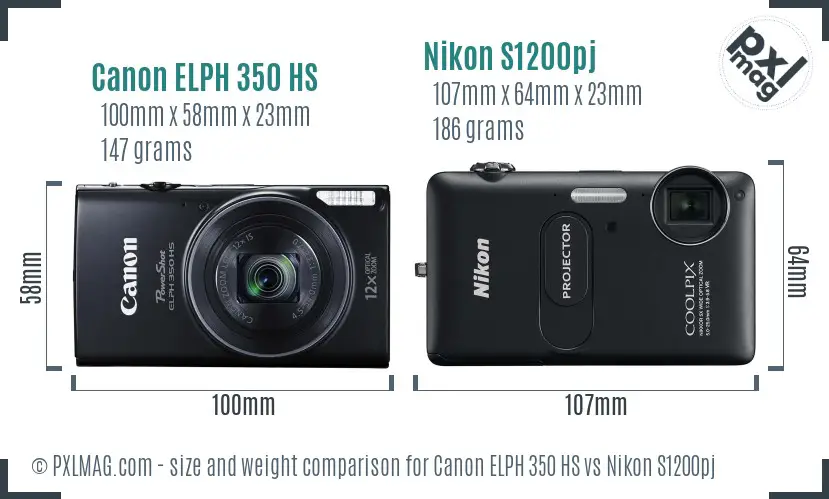 Canon ELPH 350 HS vs Nikon S1200pj size comparison
