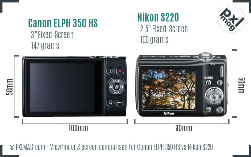 Canon ELPH 350 HS vs Nikon S220 Screen and Viewfinder comparison
