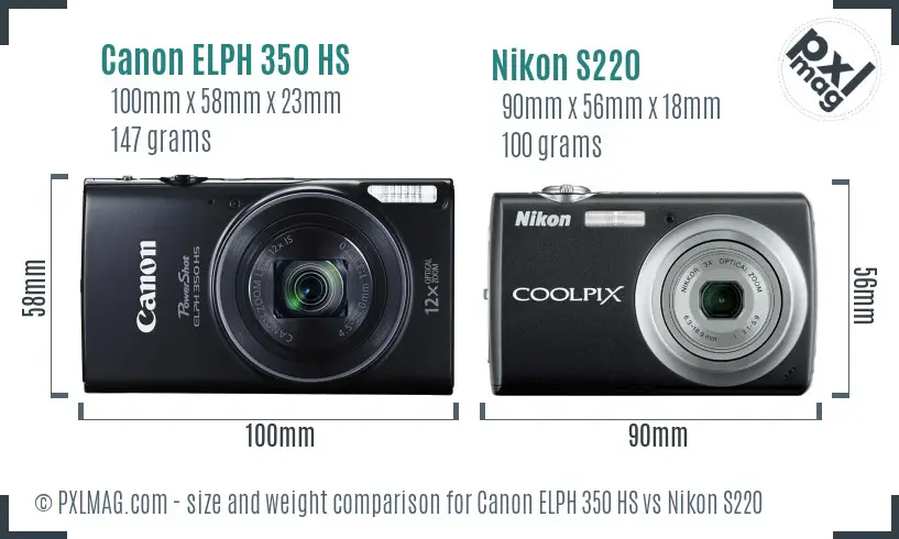 Canon ELPH 350 HS vs Nikon S220 size comparison
