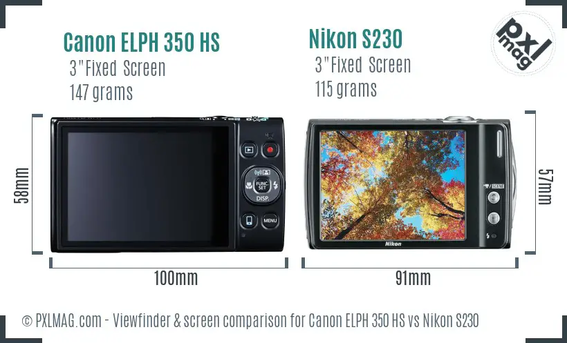 Canon ELPH 350 HS vs Nikon S230 Screen and Viewfinder comparison