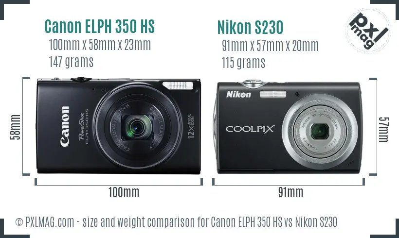Canon ELPH 350 HS vs Nikon S230 size comparison