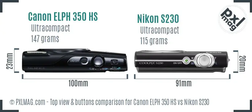 Canon ELPH 350 HS vs Nikon S230 top view buttons comparison