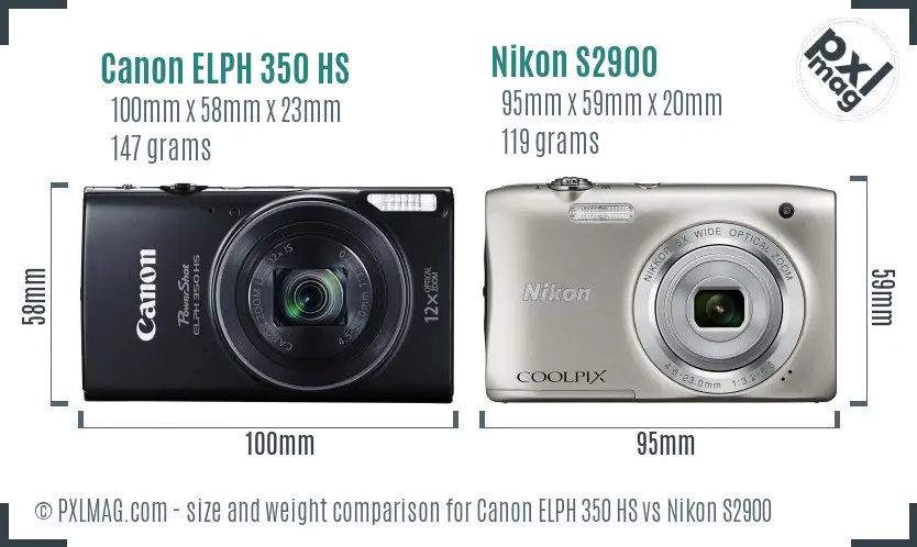 Canon ELPH 350 HS vs Nikon S2900 size comparison