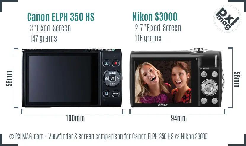 Canon ELPH 350 HS vs Nikon S3000 Screen and Viewfinder comparison