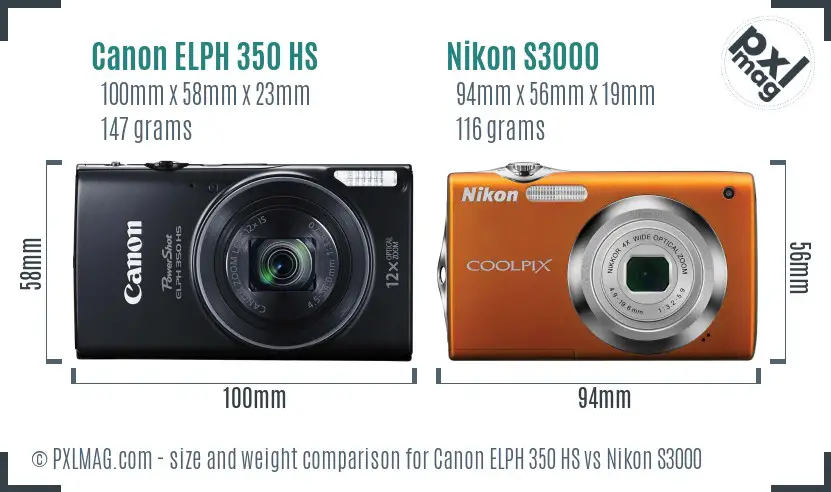 Canon ELPH 350 HS vs Nikon S3000 size comparison