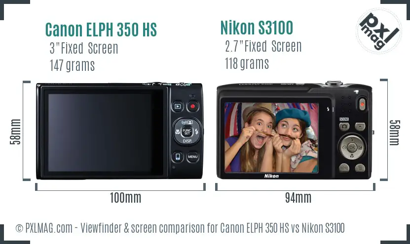 Canon ELPH 350 HS vs Nikon S3100 Screen and Viewfinder comparison