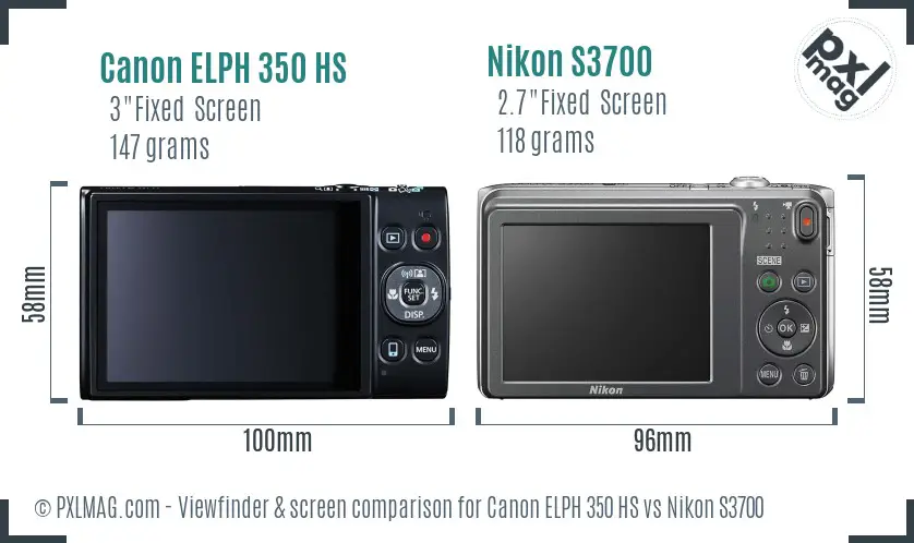 Canon ELPH 350 HS vs Nikon S3700 Screen and Viewfinder comparison