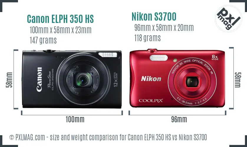Canon ELPH 350 HS vs Nikon S3700 size comparison