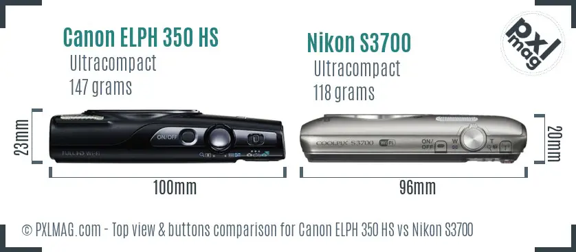 Canon ELPH 350 HS vs Nikon S3700 top view buttons comparison