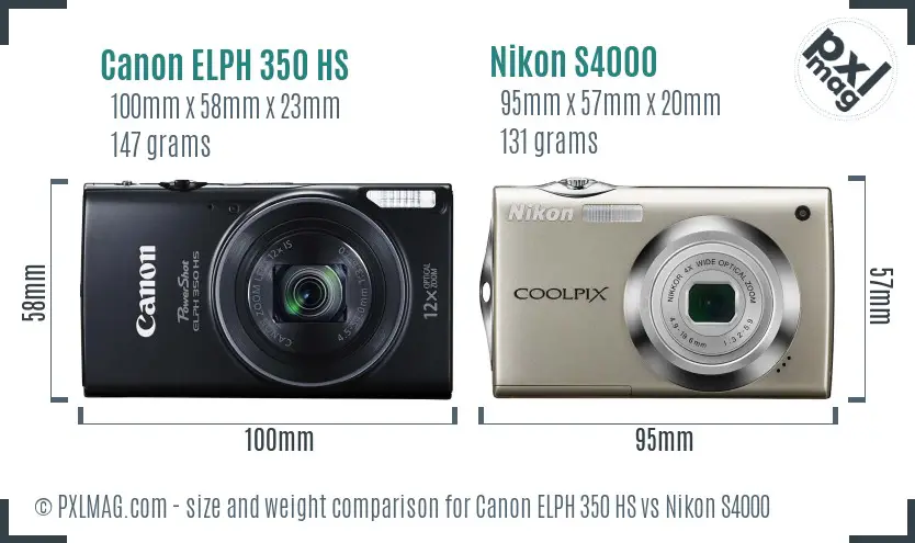 Canon ELPH 350 HS vs Nikon S4000 size comparison