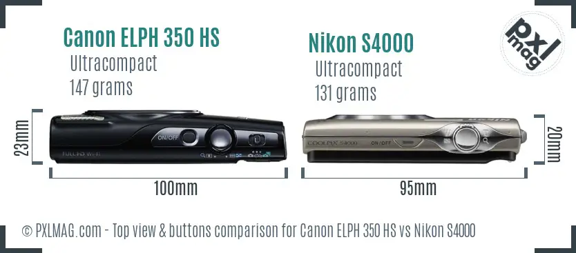 Canon ELPH 350 HS vs Nikon S4000 top view buttons comparison