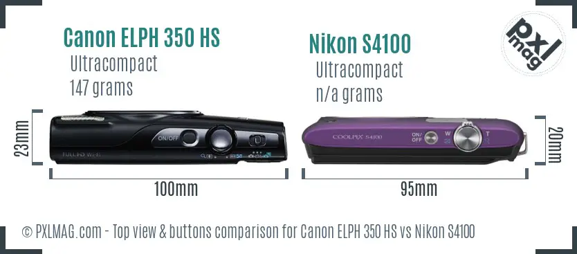 Canon ELPH 350 HS vs Nikon S4100 top view buttons comparison