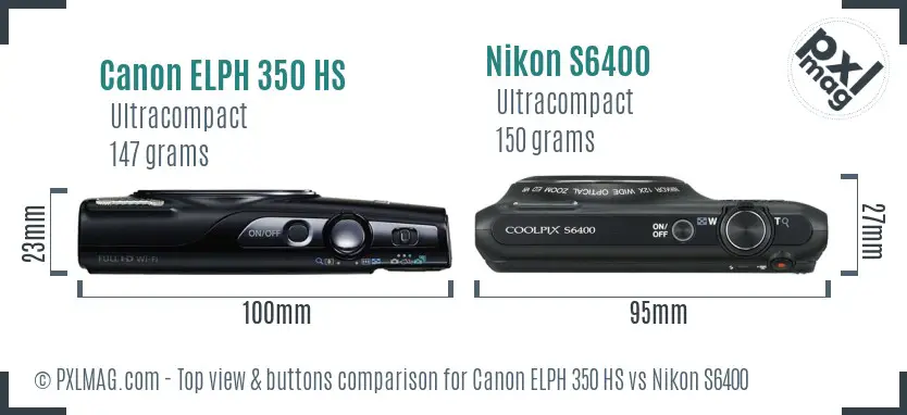 Canon ELPH 350 HS vs Nikon S6400 top view buttons comparison
