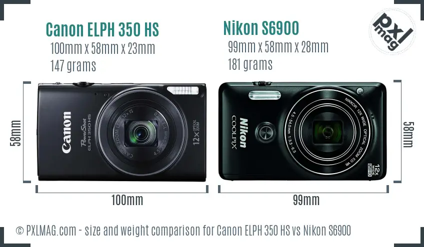 Canon ELPH 350 HS vs Nikon S6900 size comparison