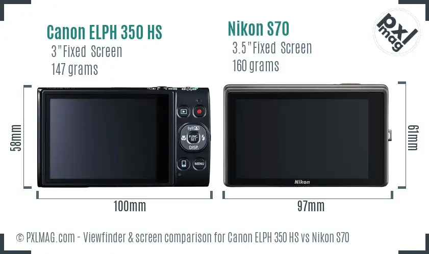 Canon ELPH 350 HS vs Nikon S70 Screen and Viewfinder comparison