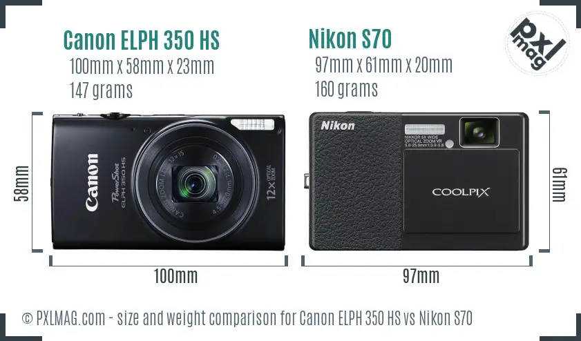 Canon ELPH 350 HS vs Nikon S70 size comparison