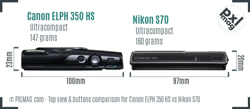 Canon ELPH 350 HS vs Nikon S70 top view buttons comparison