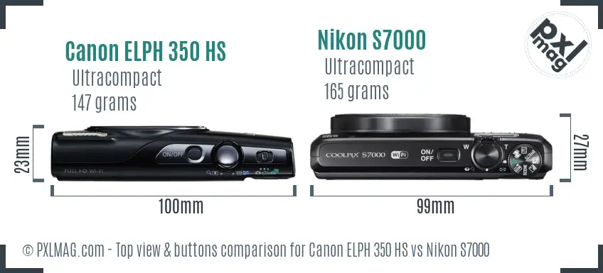 Canon ELPH 350 HS vs Nikon S7000 top view buttons comparison