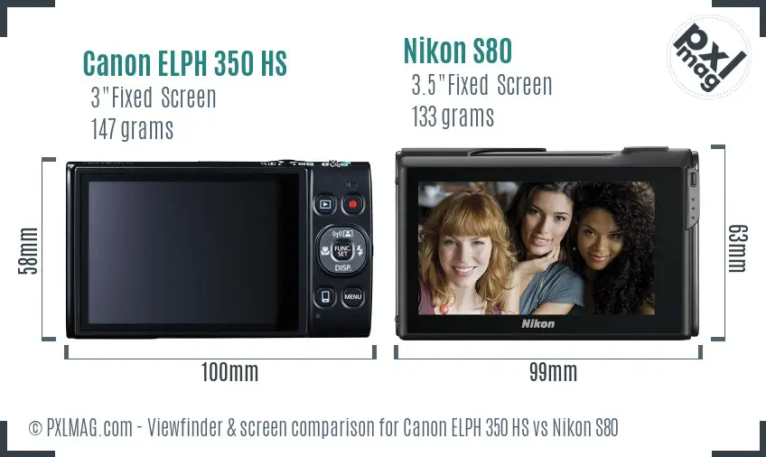 Canon ELPH 350 HS vs Nikon S80 Screen and Viewfinder comparison