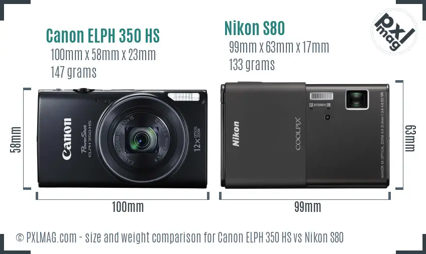 Canon ELPH 350 HS vs Nikon S80 size comparison