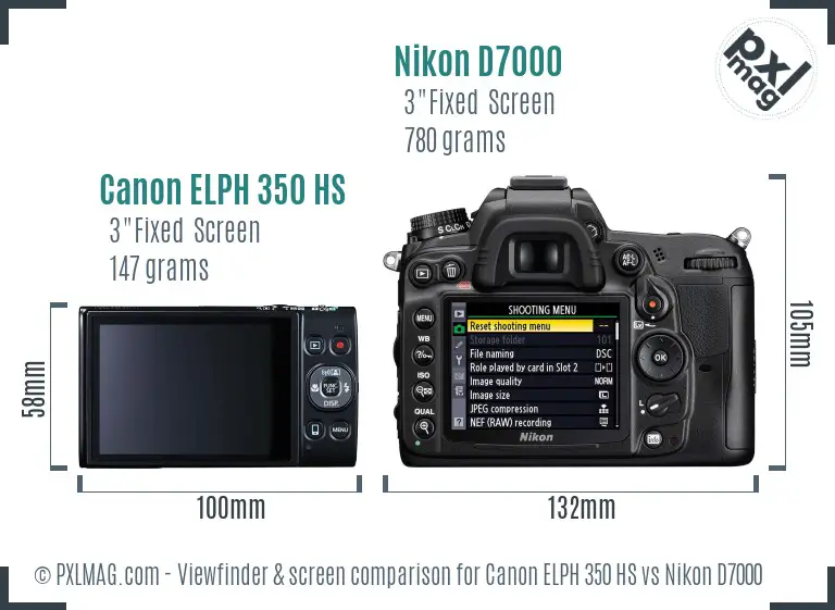 Canon ELPH 350 HS vs Nikon D7000 Screen and Viewfinder comparison
