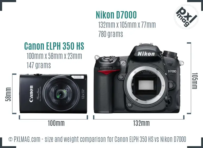Canon ELPH 350 HS vs Nikon D7000 size comparison