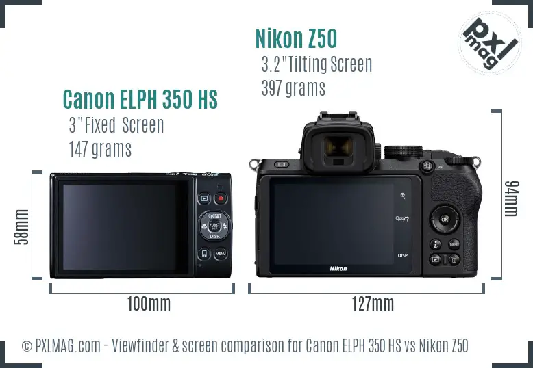 Canon ELPH 350 HS vs Nikon Z50 Screen and Viewfinder comparison